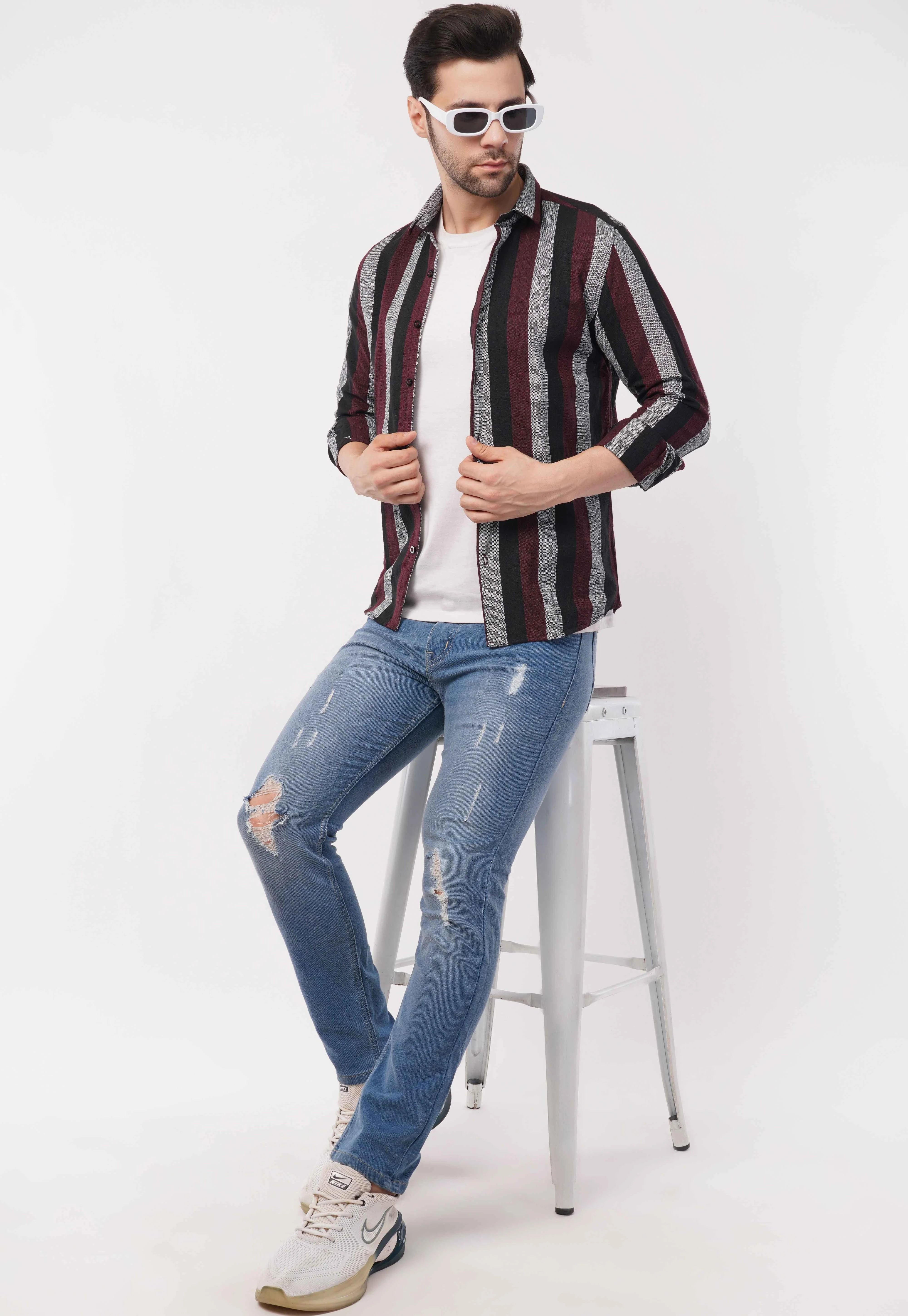 Rustic Wine Stripe Full Sleeve Shirt